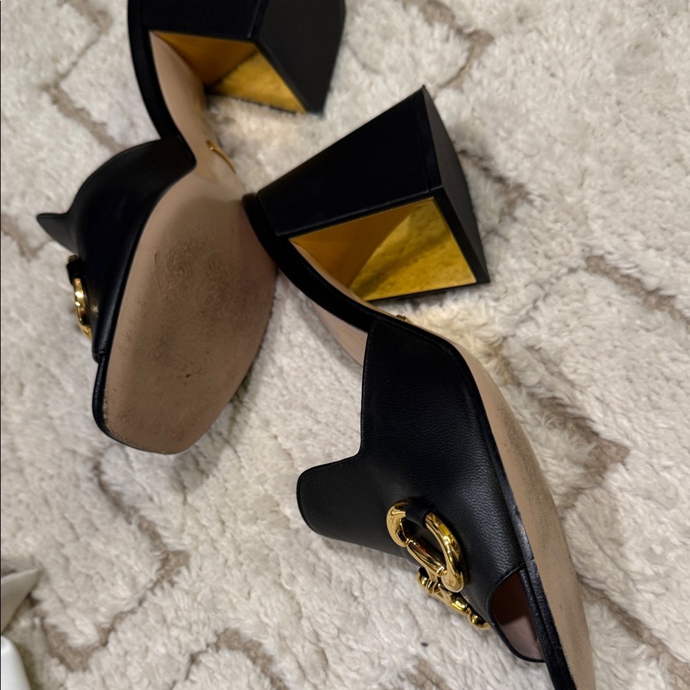 Gucci Black Mules with Gold Accents - Picture 4 of 7